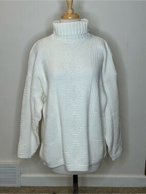 Vintage 80's Peggy’s Women's Cream Turtleneck Acrylic Knit Sweater One Size